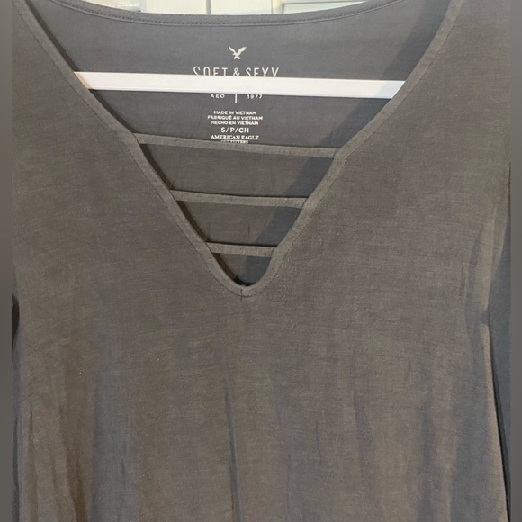 American Eagle Outfitters Soft & Sexy Charcoal Gray Long Sleeve Top, Size S - Picture 2 of 7
